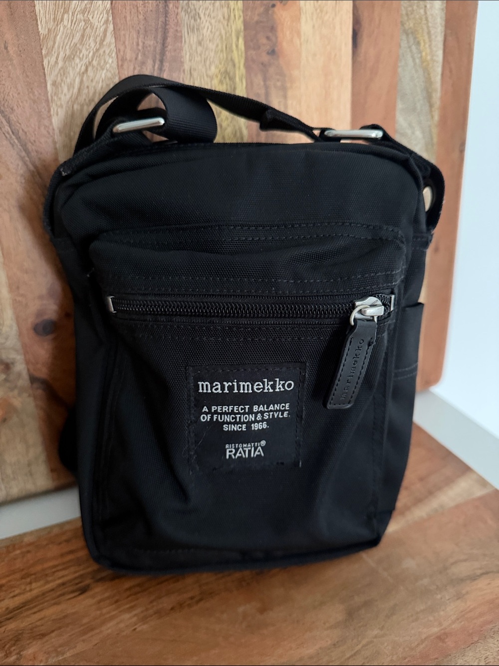 Marimekko Cash & Carry Canvas Crossbody Nylon Black Bag